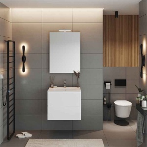 Mobilier suspendat pentru lavoar Fluminia Genova 60, front și laterale netede, 60x46 cm, alb lucios - Img 2