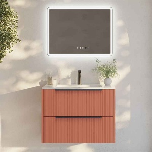 Mobilier suspendat pentru lavoar Fluminia Istria 80 cu 2 sertare, front riflat, 80x46 cm, mattone, mâner negru - Img 4