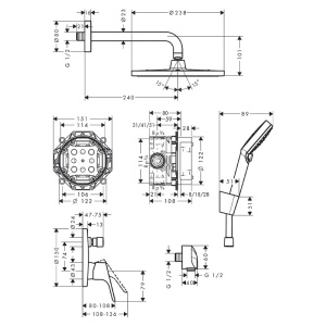 Set dus Hansgrohe, Crometta S, baterie dus incastrata, crom - Img 3
