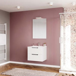 Set mobilier riflat cu lavoar Fluminia, Malta 60, cu sertare soft close, alb - Img 3