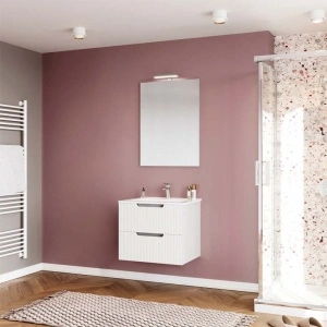 Set mobilier riflat cu lavoar Fluminia, Malta 60, cu sertare soft close, alb - Img 3