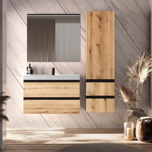 Set mobilier suspendat cu lavoar Kolpasan, Harmony 90, cu 2 sertare, bronze oak - Img 6