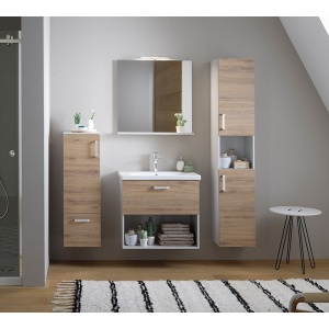 Set mobilier suspendat si lavoar Kolpasan, Evelin, 65 cm, front stejar si laterale gri - Img 3