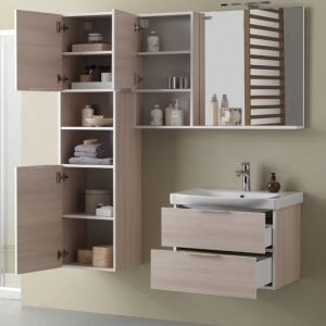 Set mobilier suspendat si lavoar Kolpasan, Lana, 65 cm, lemn deschis - Img 5