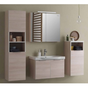 Set mobilier suspendat si lavoar Kolpasan, Lana, 80cm, lemn deschis - Img 3