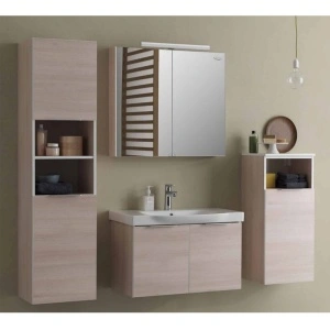 Set mobilier suspendat si lavoar Kolpasan, Lana, 80cm, lemn deschis - Img 3