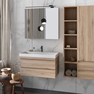 Set mobilier suspendat si lavoar, Kolpasan, Naomi, 70 cm, natural wood - Img 4