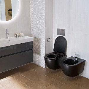 Set vas WC suspendat, Fluminia, Minerva, cu capac quick release si soft close, negru - Img 4