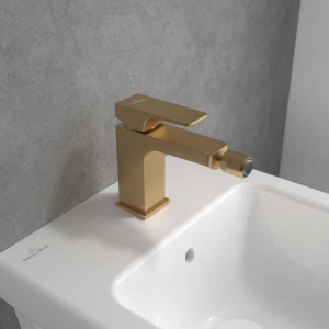 Baterie de bideu Villeroy&Boch, Architectura Square, cu ventil cu tijă, brushed gold - Img 2