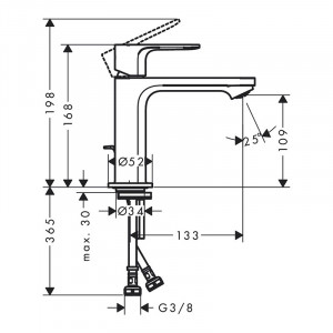 Baterie de lavoar, Hansgrohe, Rebris S 110, cu ventil, crom - Img 2