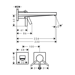 Baterie încastrată pentru lavoar Hansgrohe, Tecturis E, EcoSmart+, cu pipă 22.5 cm, bronz periat - Img 3