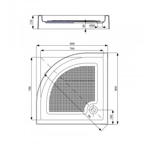 Cadita de dus semirotunda Belform, Bella, R=55 cm, 80X80 cm, alb - Img 2