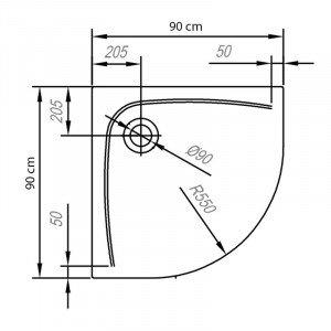 Cadita de dus semirotunda pentru inzidire, Kolpasan, Evelin R 80, alba, 90 x90 cm, R55, acril - Img 2