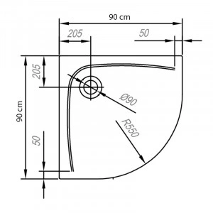 Cadita de dus semirotunda pentru inzidire, Kolpasan, Evelin R 80, alba, 90 x90 cm, R55, acril - Img 2