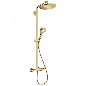 Coloana de dus cu baterie termostatata, Hansgrohe, Croma Select S, cu bara si suport dus, auriu lucios