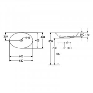 Lavoar pe blat, Villeroy & Boch, Loop & Friends, oval, 62 cm, alb - Img 2