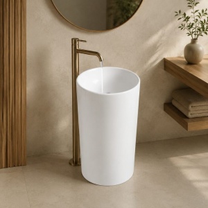 Lavoar stativ Fluminia, Athos New, fără orificiu de baterie și preaplin, formă cilindrică, h83 cm, alb - Img 2