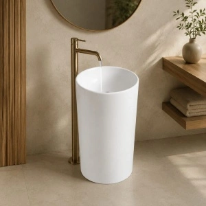 Lavoar stativ Fluminia, Athos New, fără orificiu de baterie și preaplin, formă cilindrică, h83 cm, alb - Img 2