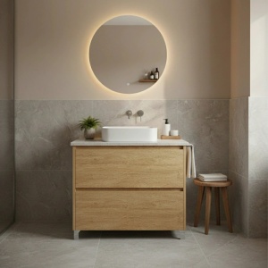 Mobilier stativ pentru lavoar, Fluminia, Lizi, 80 cm, rovere naturale - Img 3