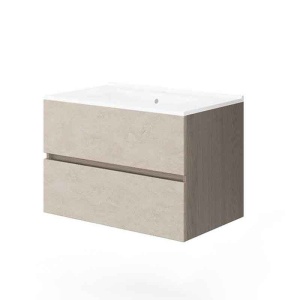 Mobilier suspendat pentru lavoar Fluminia Genova 80, front rugos, 80x46 cm, almond/noce americano
