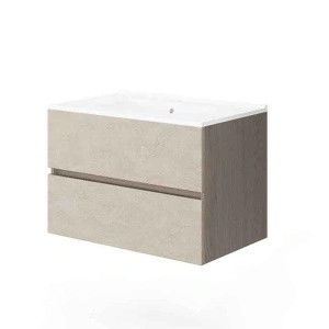 Mobilier suspendat pentru lavoar Fluminia Genova 80, front rugos, 80x46 cm, almond/noce americano