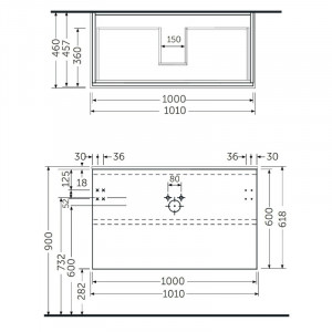 Mobilier suspendat, Rak, Joy, pentru lavoar incastrabil, 100 cm, gri - Img 2