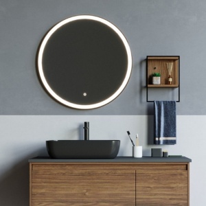 Oglinda Fluminia, Black-Boy-90, rotunda, cu iluminare LED si rama neagra - Img 4