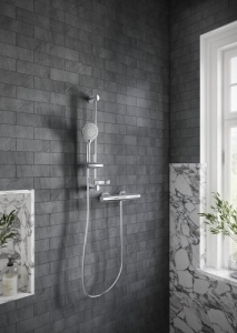Set de duș Villeroy&Boch, Universal Showers, cu bară, portsăpun, pară duș și furtun, negru mat - Img 2