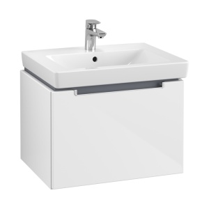 Set mobilier suspendat cu lavoar, Villeroy & Boch, Subway 2.0, 60 cm, mâner crom mat, alb lucios