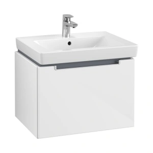 Set mobilier suspendat cu lavoar, Villeroy & Boch, Subway 2.0, 60 cm, mâner crom mat, alb lucios