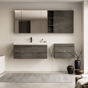 Set mobilier suspendat si lavoar, Kolpasan, Naomi, 100 cm, dark concrete - Img 5
