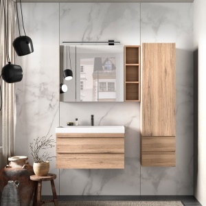 Set mobilier suspendat si lavoar, Kolpasan, Naomi, 80 cm, natural wood - Img 2