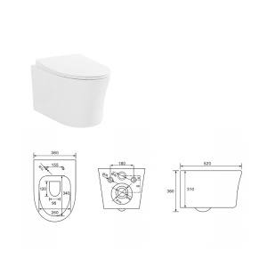 Set vas WC suspendat, Fluminia, Isolda, rimless, cu capac soft close, quick release, alb - Img 2