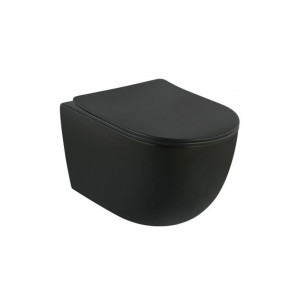 Set vas WC suspendat, Fluminia, Minerva, cu capac quick release si soft close, negru