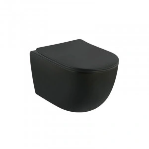 Set vas WC suspendat, Fluminia, Minerva, cu capac quick release si soft close, negru