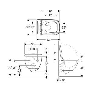 Set vas WC suspendat, Geberit, Selnova Premium Square, cu capac, 52 x 35,5 cm, alb - Img 2