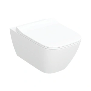 Set vas wc suspendat, Geberit, Smyle Square, rimless, cu capac soft close și quick release, alb