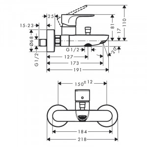 Baterie cada-dus Hansgrohe, Rebris S, negru mat - Img 6