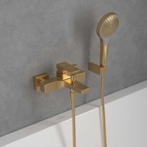 Baterie cadă-duș Villeroy&Boch, Architectura Square, montaj pe perete, brushed gold - Img 3