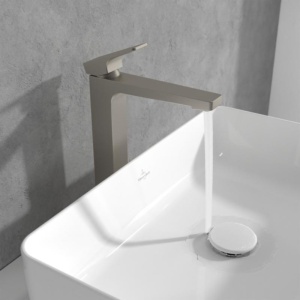Baterie înaltă pentru lavoar Villeroy&Boch, Architectura Square, cu ventil click-clack, brushed nickel - Img 6