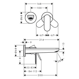 Baterie lavoar Hansgrohe, Rebris S, cu montaj pe perete, parte vizibila, negru mat - Img 2