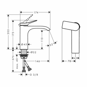 Baterie lavoar Hansgrohe, Vivenis 110, CoolStart, fără ventil, negru mat - Img 5
