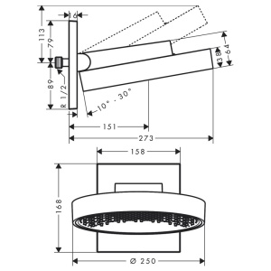 Cap dus fix Hansgrohe, Rainfinity 250, cu placa aparenta de conectare la perete, crom - Img 4