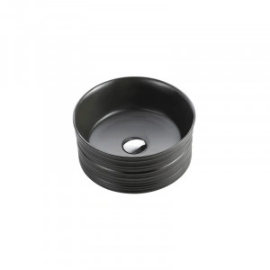Lavoar pe blat, Fluminia, My Black Circle, rotund, cu ventil, negru mat - Img 3