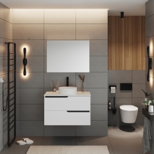 Mobilier cu blat pentru lavoar Fluminia, Bari 80, alb mat - Img 3