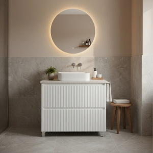 Mobilier stativ pentru lavoar, Fluminia, Lizi, riflat, 80 cm, alb lucios - Img 3