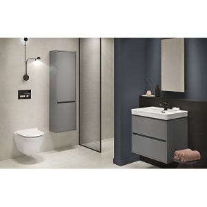Mobilier suspendat Cersanit, Crea, cu doua sertare, 60 cm, gri - Img 2