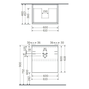 Mobilier suspendat, Rak, Joy-Base, pentru lavoar, 60 cm, alb - Img 2
