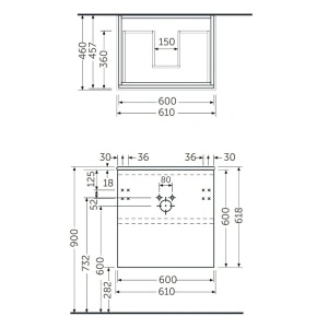 Mobilier suspendat, Rak, Joy-Base, pentru lavoar, 60 cm, alb - Img 2