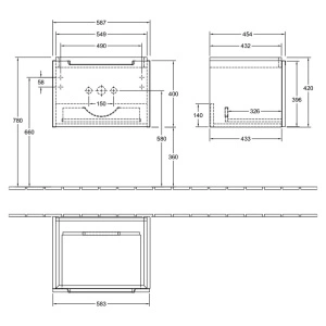 Mobilier suspendat Villeroy & Boch, Subway 2.0, pentru lavoare incastrabile, 58,7 x 45,4 cm, alb lucios - Img 2
